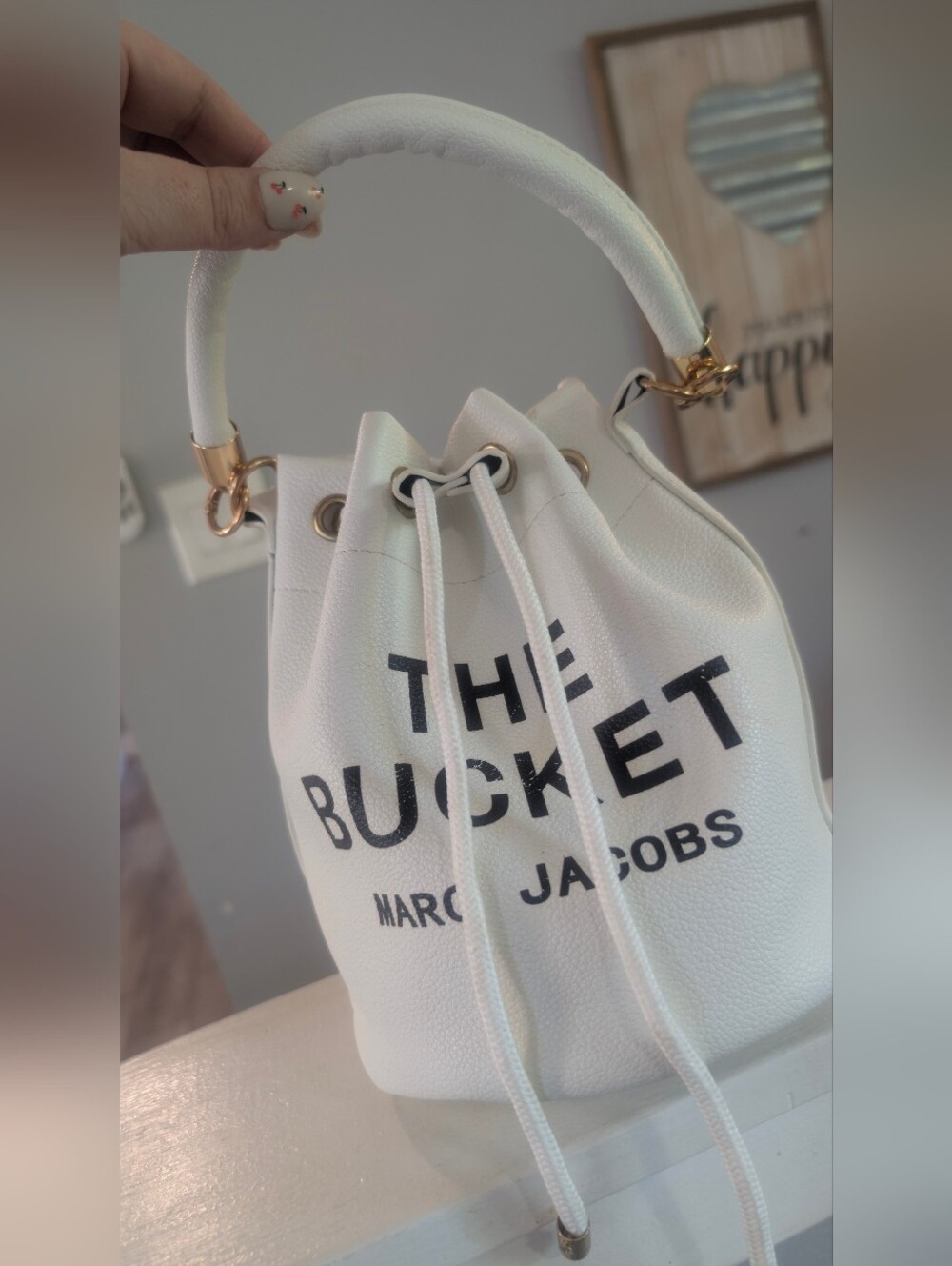 Marc Jacobs White Leather Drawstring Bucket Bag